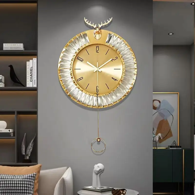 

82*45cm Modern light luxury decorative wall clock creative crystal clock hanging wall living room household wall clock
