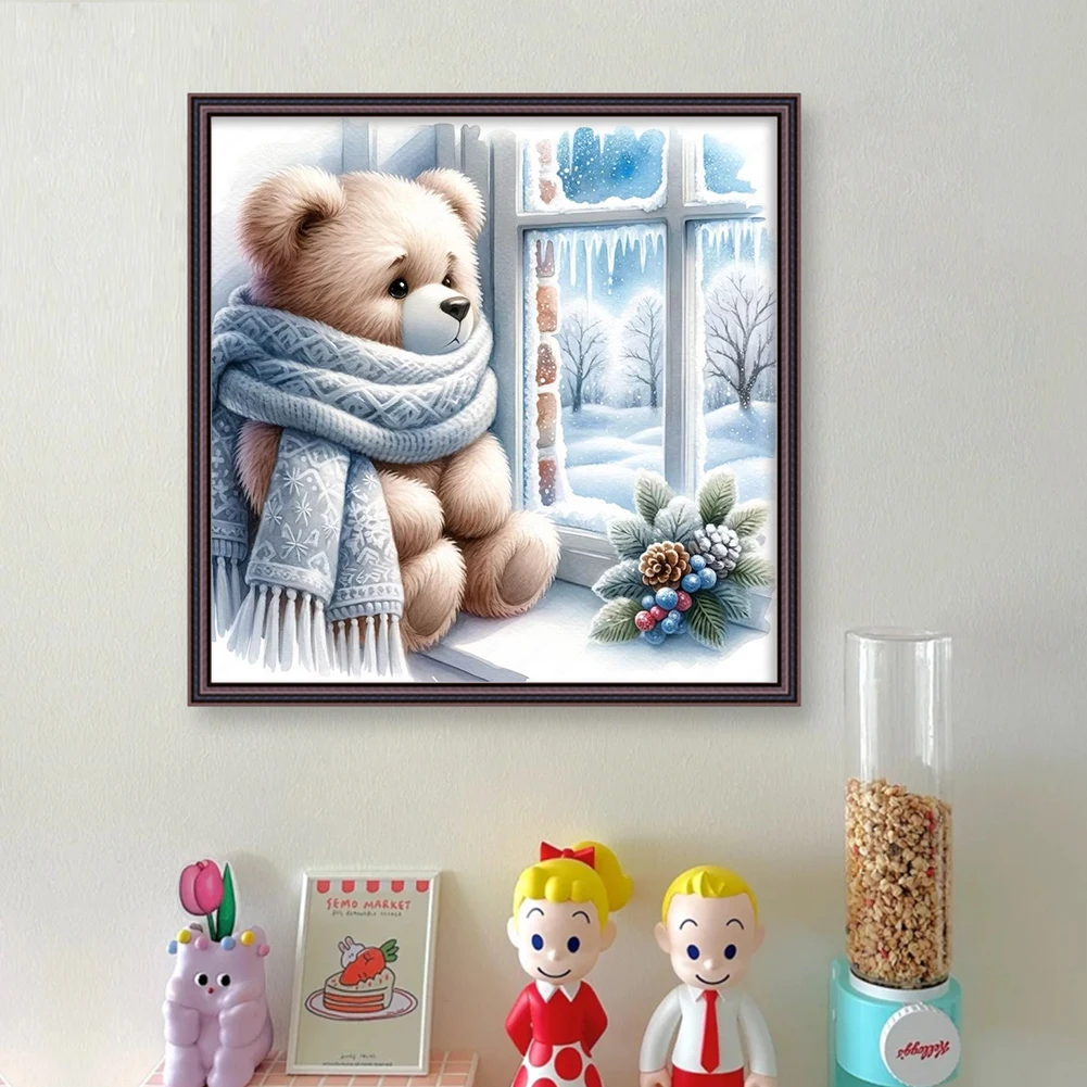 Cartoon Bear Gnome Cross Stitch Kit 11CT Printed Canvas Full Embroidery Eco-cotton Thread Home Decoration 40*40cm Embroidery Set