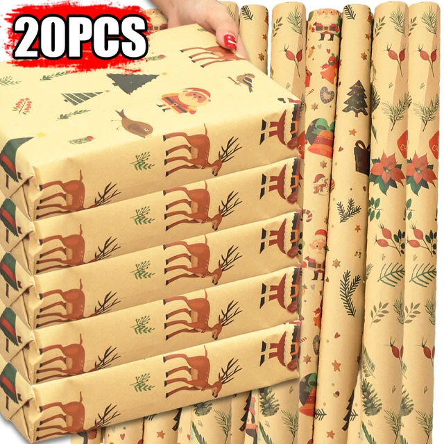 20/2pcs Vintage Christmas Gift Wrapping Paper Single-sided Kraft Bouquet Wrapping Paper for Xmas Birthday Party New Year Decor 1