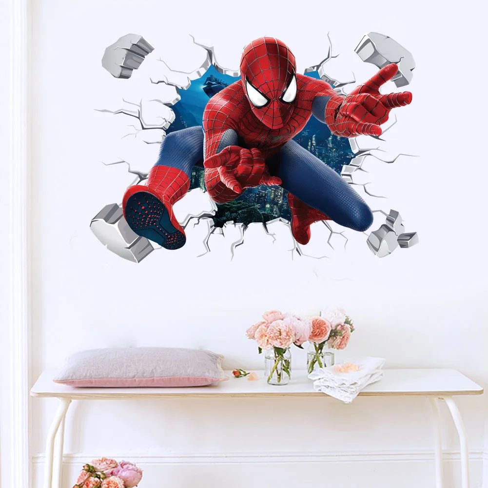 3D Avengers Breaking Through Wall Sticker 3D Hulk Captain America Children  Boys Wall Decals Peel and Stickers for Walls Bedroom Living Room Home
