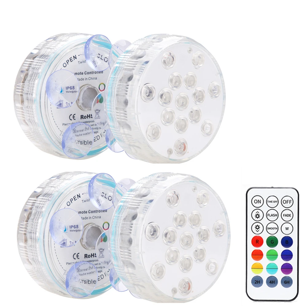 15 LED Underwater Swimming Pool Light with 5 Large Suction Cup RGB IP68 Pond Bathtub Garden Submersible Lamp with Remote Control underwater led lights Underwater Lights