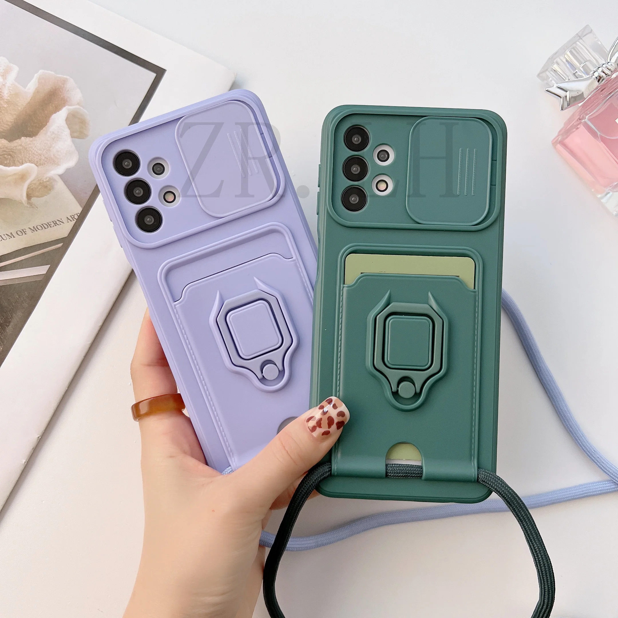 

Crossbody Necklace Cord Lanyard Wallet Card Case For Samsung Galaxy S23 A32 S22 A51 A52 A13 A71 A53 Ring Holder Stand Soft Cover