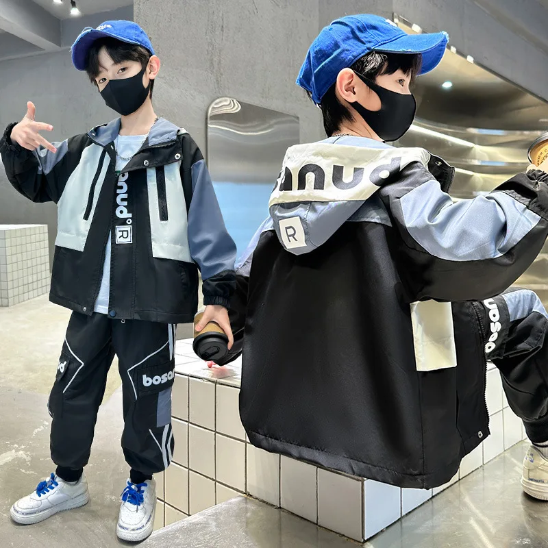 

Комплект одежды для мальчиков, куртка + штаны, 2 шт./комплект, хлопок 2023, очаровательный весенне-осенний костюм, спортивный костюм, детская одежда