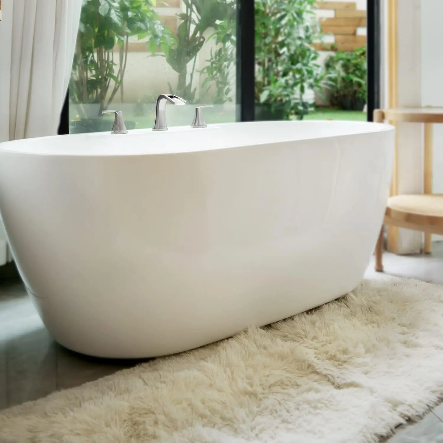2-Handle Widespread Waterfall Roman Bathtub Faucet Tub Filler with Valve, Brushed Nickel, 1434202 5