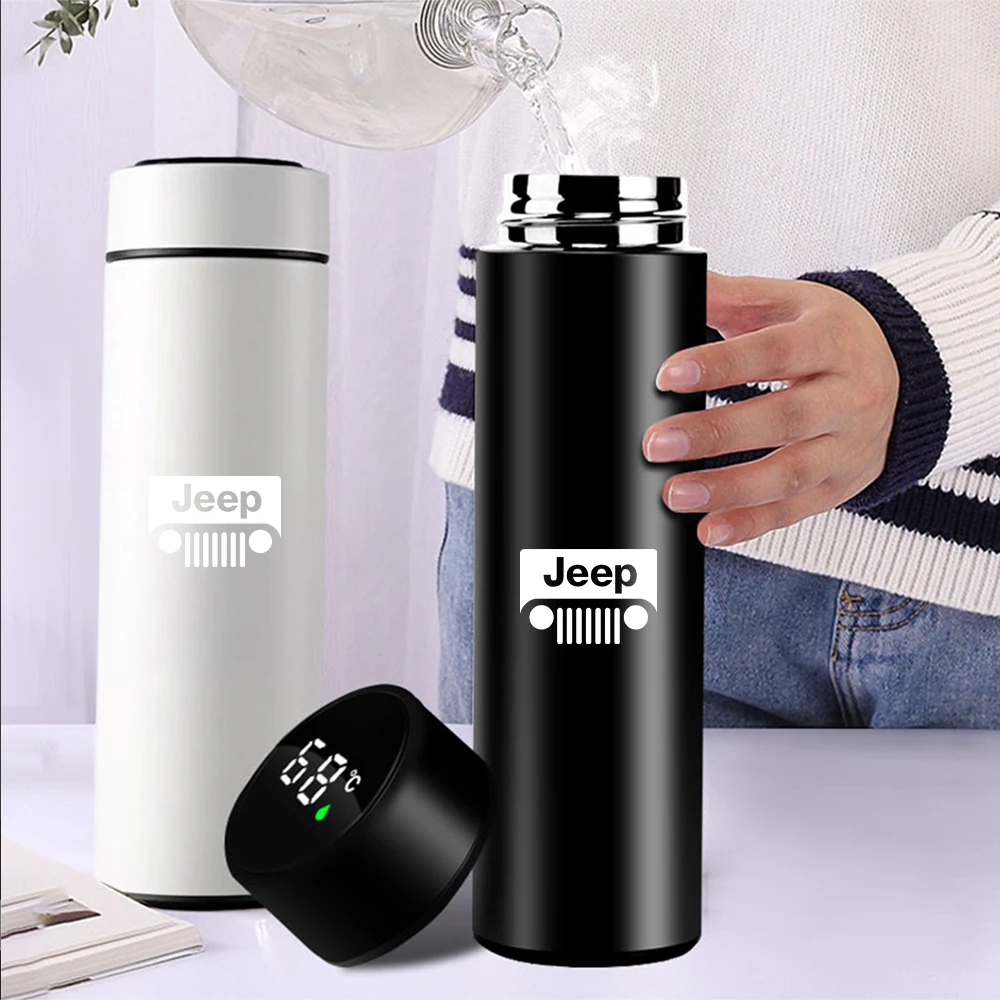 Car Stainless Steel Smart Thermos Mug Thermos LED Display Temperature For Jeep Renegade Patriot Wrangler Cherokee Compass Trail