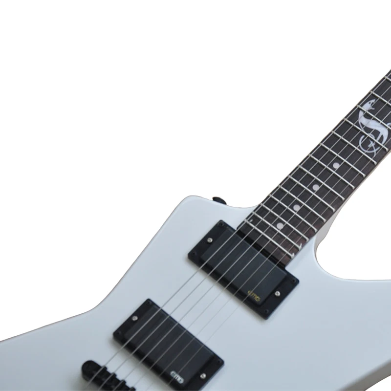 Shaped Goose Electric Guitar White Body Snake Fingerboard Inlaid With Active Line Black OTGT-2009