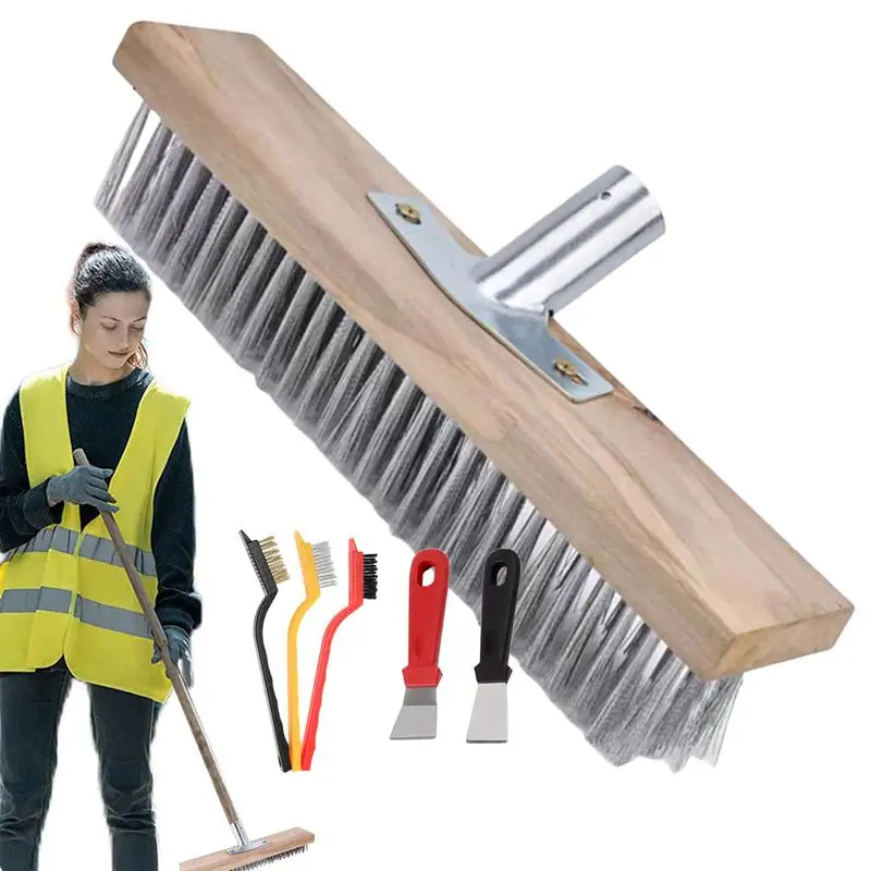 

Rubber Broom Pet Hair Lint Removal Long Handle Stiff Bristle Broom with Socket for Wooden Handle Garden Broom for Patio Stone