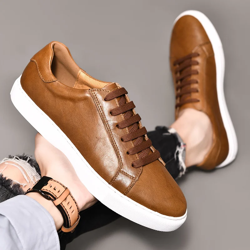 

Men Shoes Genuine Leather Casual Shoes Fashion Sneakers British style Cow Leather Men Shoes New Men Sneakers