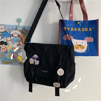 حقائب هاراجوكو متعددة الاستعمالات من القماش للنساء ، حقائب بلون واحد غير رسمية ، حقيبة كتف للفتيات في سن المراهقة ، حقائب ساعي البريد 4