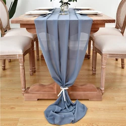 Elegant Sage Green Chiffon Table Runner and Chair Sash Decor - 1PC 70x1000cm (Grey blue)