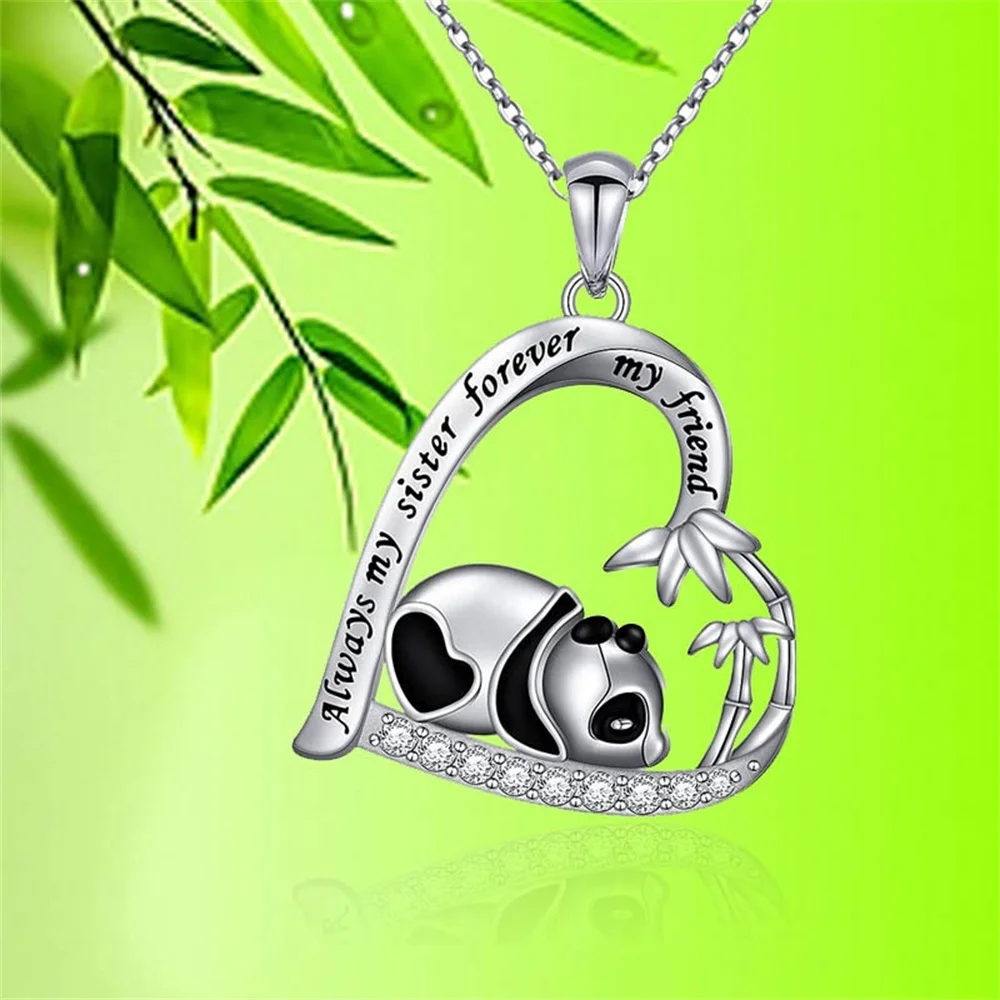 

New Design Cute Bamboo Panda Pendant Necklace for Women Rhinestone Crystal Inlaid Zircon Shiny Geometry Choker Necklace Jewelry