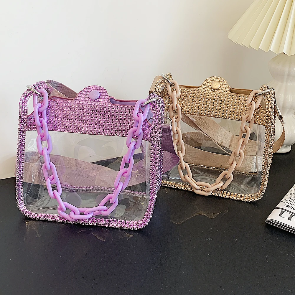Stylish Clear Purple Purse With Chain Strap