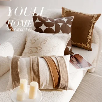 30x50/45x45CM Light Luxury Throw Pillow Cover Brown French Stamping 1