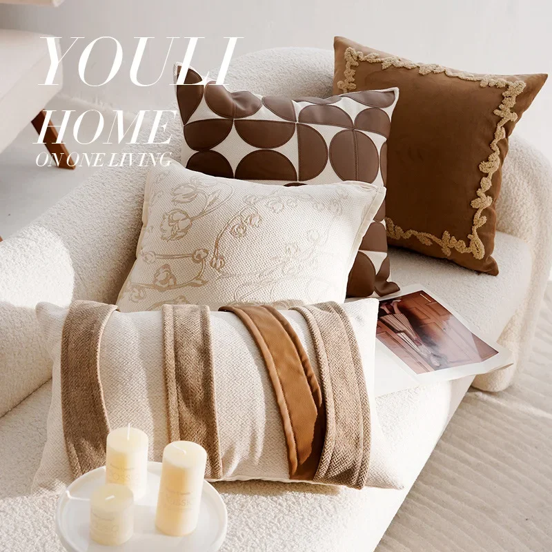 30×50/45x45CM Light Luxury Throw Pillow Cover Brown French Stamping Waist Cushion Cover Decor Home Decorative Pillowcase 30×50/45x45CM Light Luxury Throw Pillow Cover Brown French Stamping Waist Cushion Cover Decor Home Decorative Pillowcase