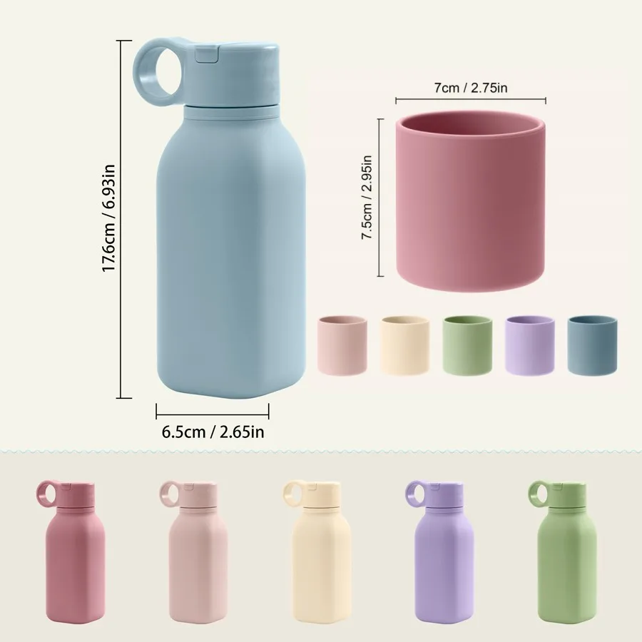 1PCS Baby Silicone Sports Cup Portable Baby Tableware Solid Color Baby Water Bottle Leakproof Baby Sippy Cups Kids Flip Lid Cup 6