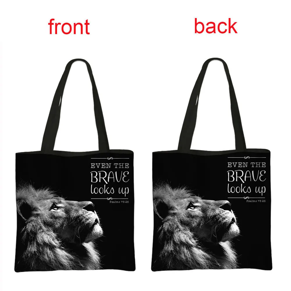 Bible Verse Be Strong and Courageous Women Handbags Lion Tiger Print Shoulder Bags for Travel Causal Totes Bag Lady Shopping Bag 