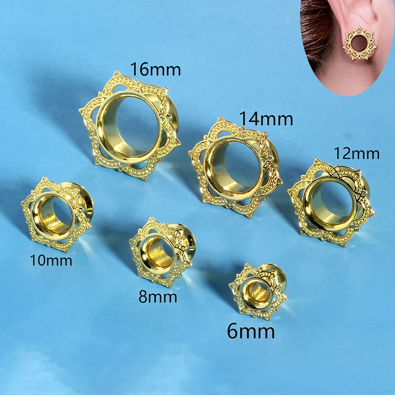 2pc 6mm-16mm Stainless Steel Ear Plugs Tunnels Gold Color Screwed Earrings Expander Earlet Gauges Body Piercings Jewelry
