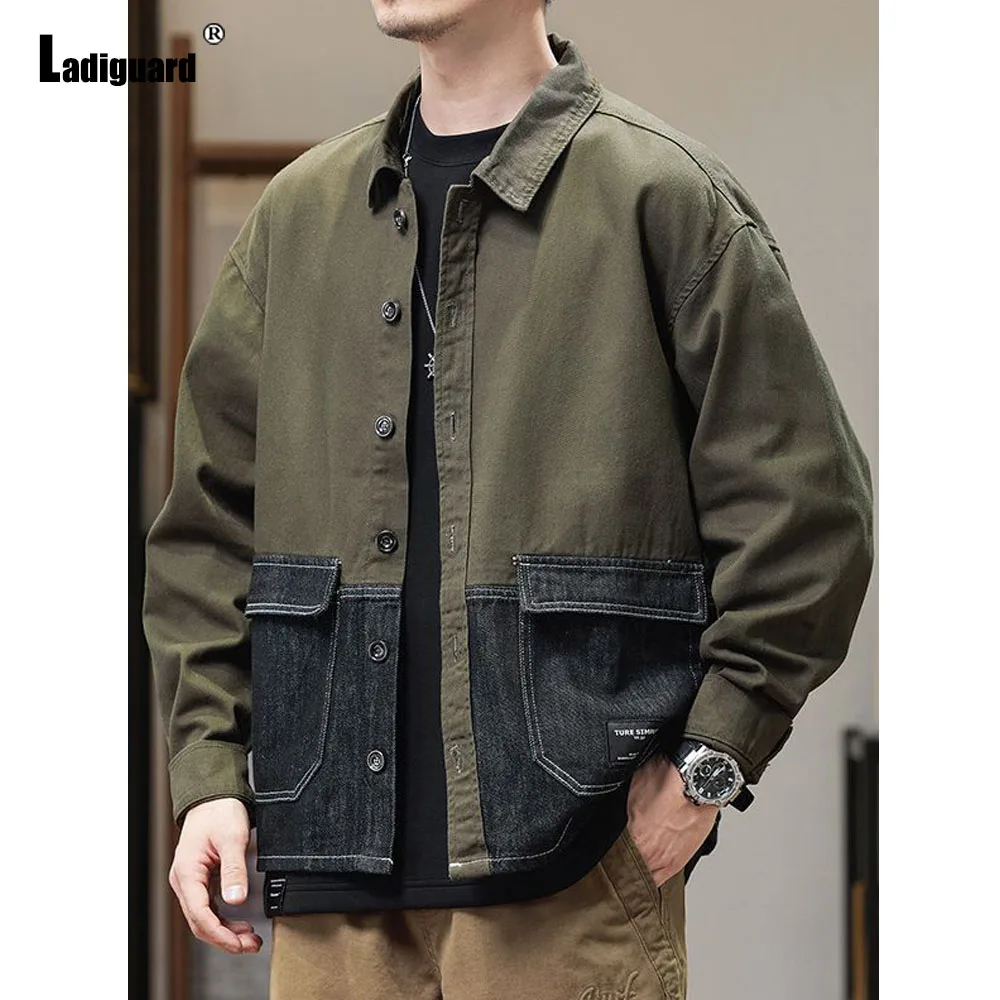 

Ladiguard 2024 New Patchwork Demin Jacket Plus Size 7xl Mens Casual Retro Jean Outerwear Korean Fashion Street Demin Jackets