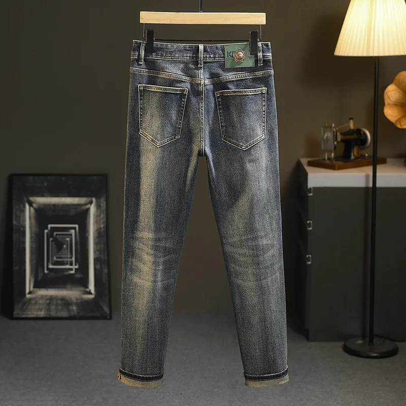 High-End Jeans Men's Versatile Washed Denim Clothing Fashion Casual Tappered Spring and Autumn Light Luxury Thick Trousers 4