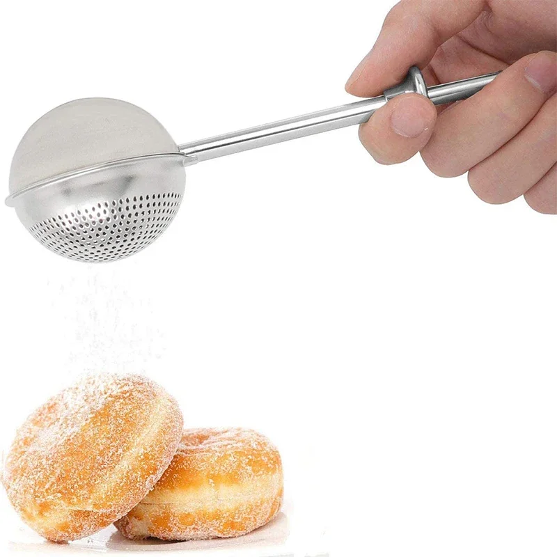 Flour Sifter Baking Tools Mesh Strainer Fine Mesh Strainer Powder Sieve Powder Sugar Shaker Flour Powder Filter Spoon Baker Dusting Wand For Sugar Flour Spices 304 Stainless Steel Sugar Powder Spoon Kitchen Tools