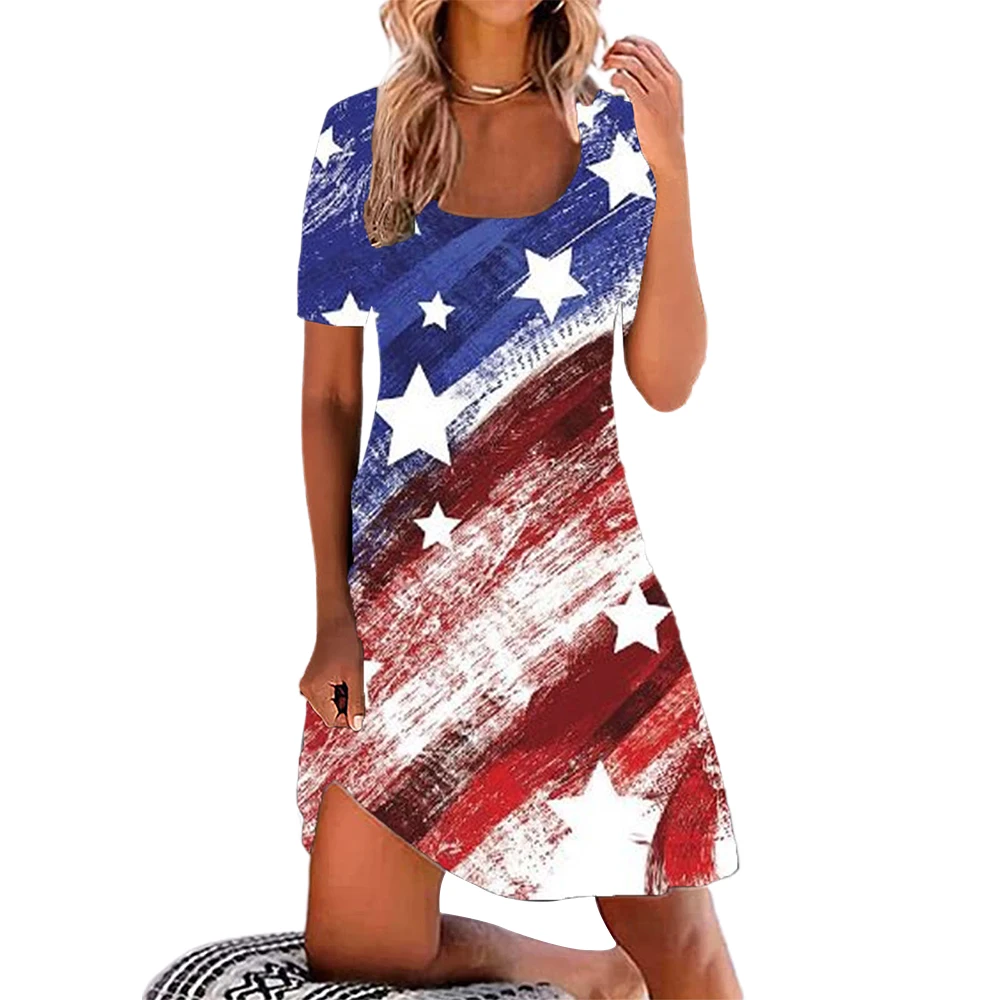 Indepemdence Day American 3d Print Sexy Beach Dress July 4th Women T Shirt Loose Ladies Short Sleeve Vestidos - Dresses - AliExpress