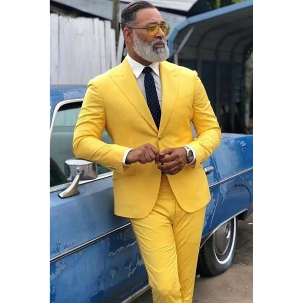 Luxury Men's Suits Gentlemen Outfits Set Single Breasted Peak Lapel Prom Party Blazer Bespoke 2 Piece Jacket Pants Costume Homme