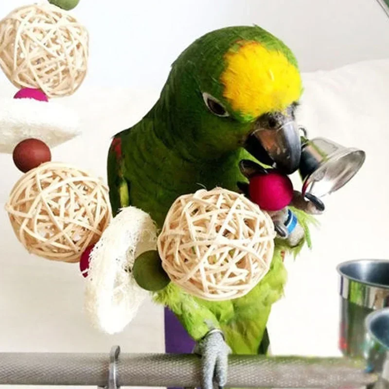 Bird Pet Bites Toy Parrot Macaw Luffa Bell Swing Scratcher Climb Toys Cockatiel Colour Random