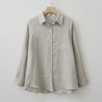 2025 Summer Autumn Long sleeve Linen oversized blouse Basic Shirt - Image 6