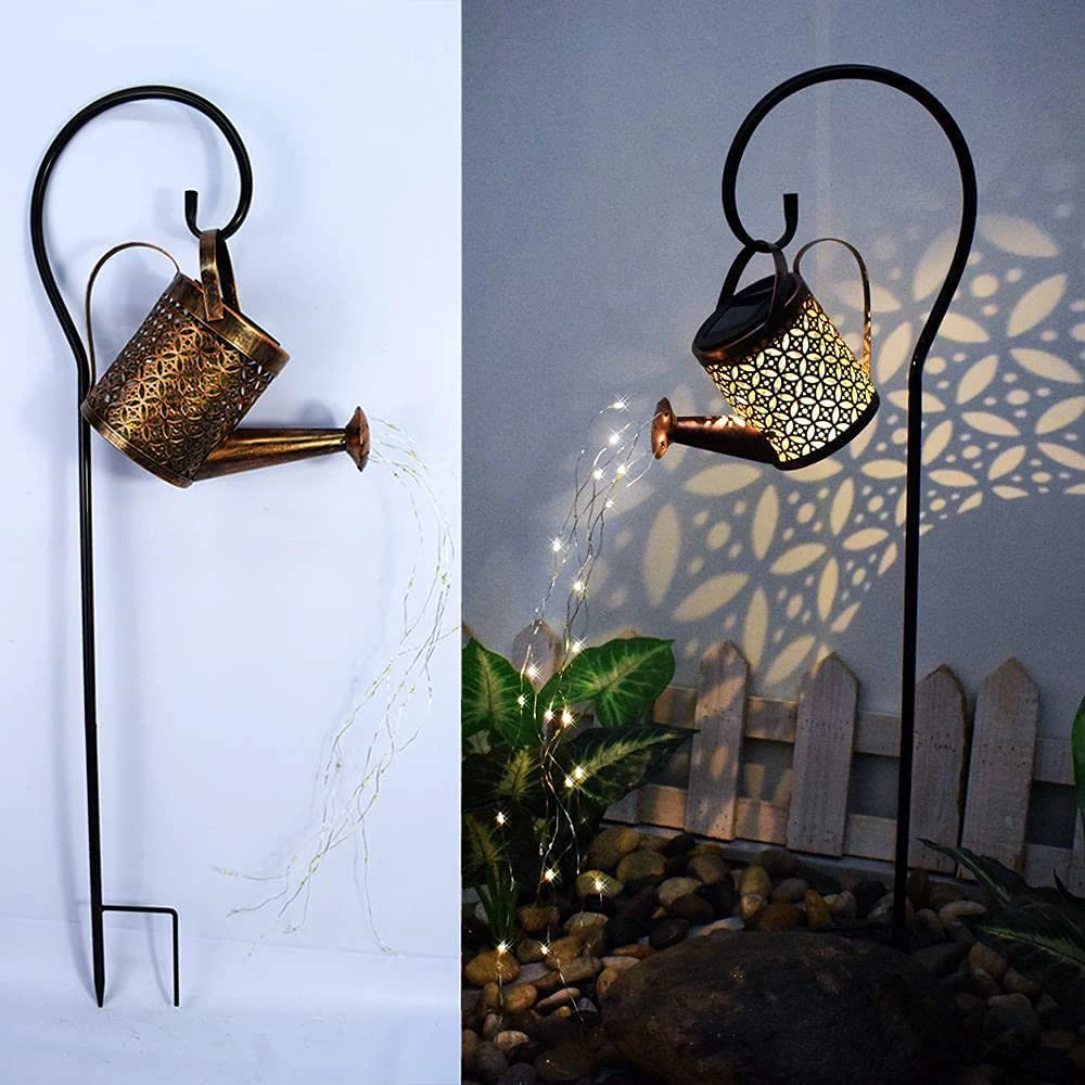 Description Picture 3 of itemSolar Watering Can Lights Waterproof Outdoor LED Shower Fairy Lamp Hanging Retro Metal Lantern for Garden Lawn Decoration