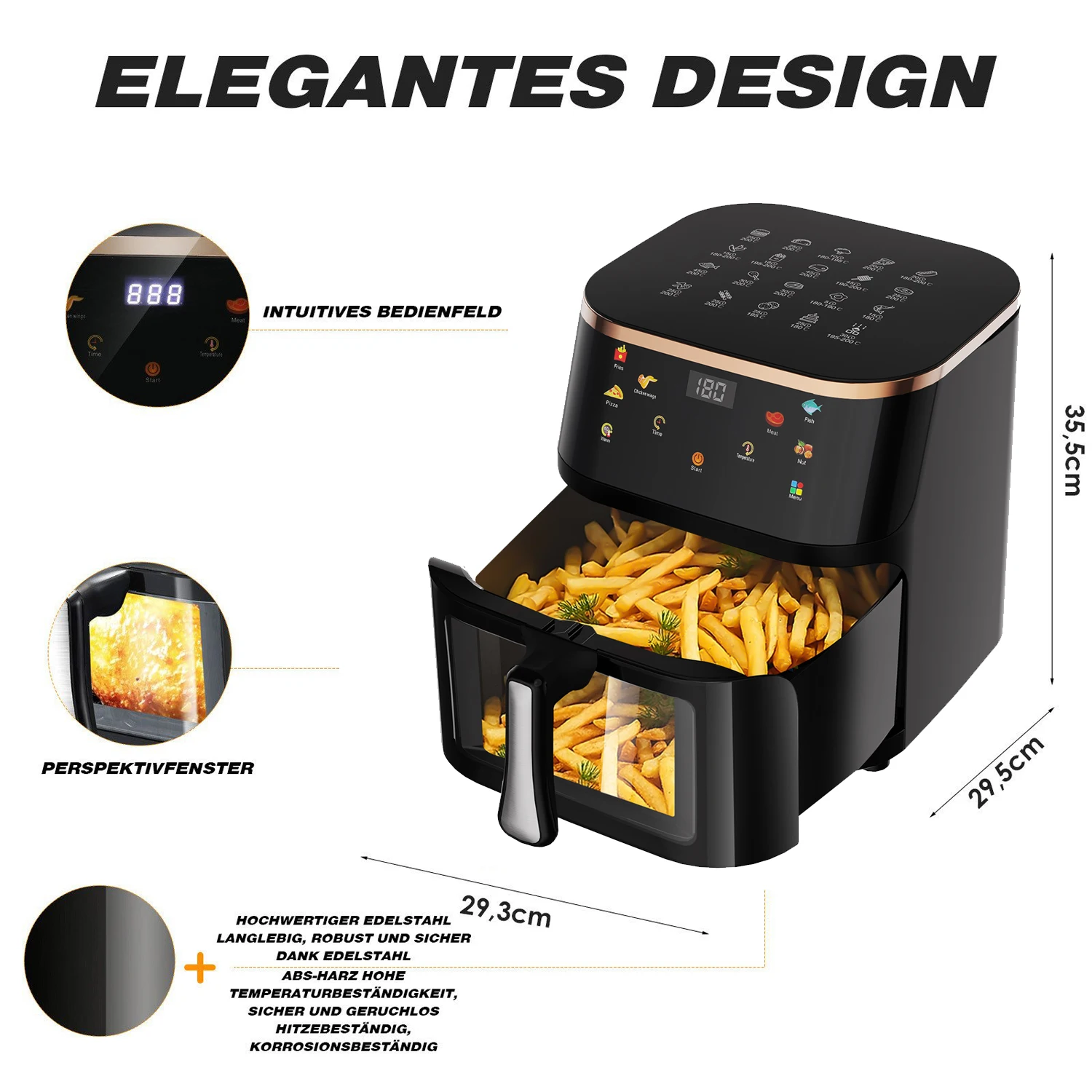 Friteuse Airfryer OYAJIA Air 6L 8L 10L, avec fenêtre de cuisson visuelle, panier antiadhésif, minuterie de 60 minutes, lavable au lave-vaisselle S2a822e99bc704c85bdb06cb01316c000f