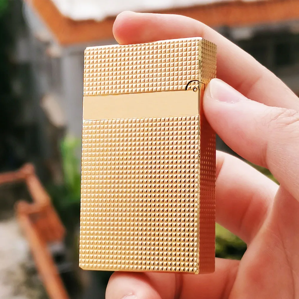 Luxury Brand Metal Lighters PING Sound Engraved Lattice Gas Cigarrette Tools For Smoking Men Unique Gifts 5