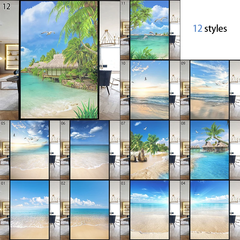 Pellicola per vetri smerigliata per Privacy Decorativa Senza Colla Bellissimo Motivo sul Mare Adesivo per Finestra in Vetro per Porte e finestre 60x160cm