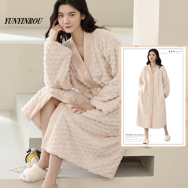 

Зимний Теплый женский халат для сна, женский халат с длинным рукавом, фланелевый Халат, женская одежда для сна, модные женские ночные рубашки