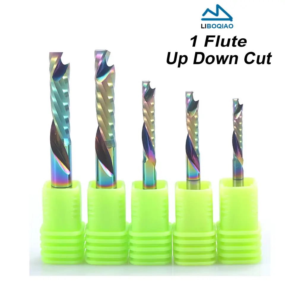 5PCS 3.175/4/5/6/8mm Endmill Up & Down Cut Single Flute Spiral Milling Cutter Wood Cutting Tool CNC Router Bit image 1