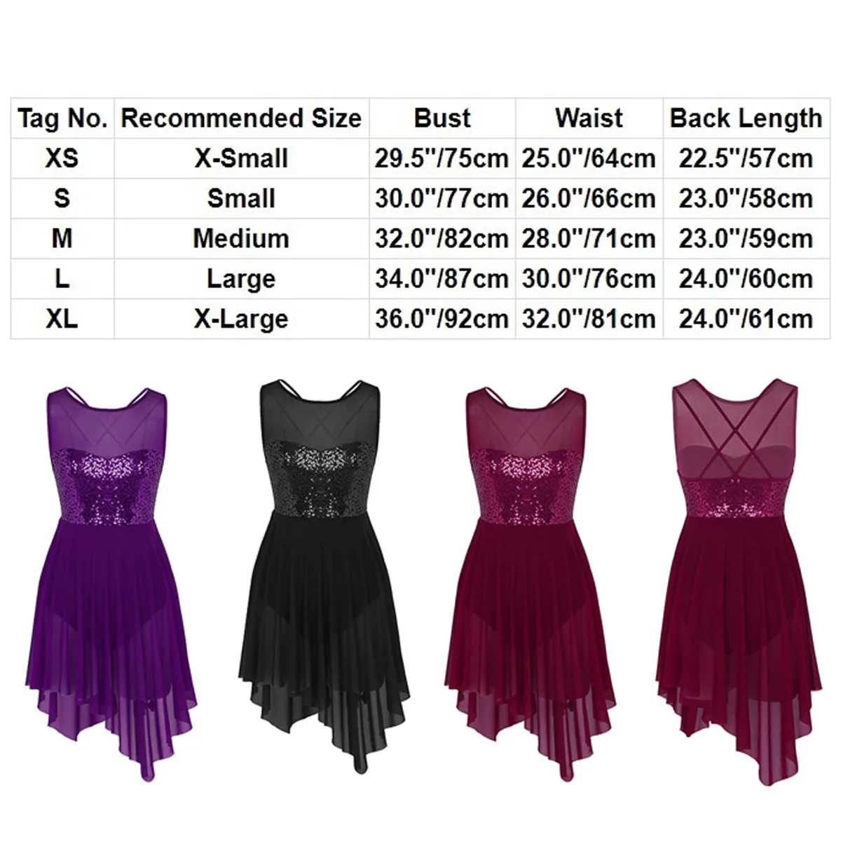 Women Shiny Sequins Asymmetrical Mesh Ballet Figure Skating Dress Adult Gymnastics Leotard Performance Lyrical Dance Costumes