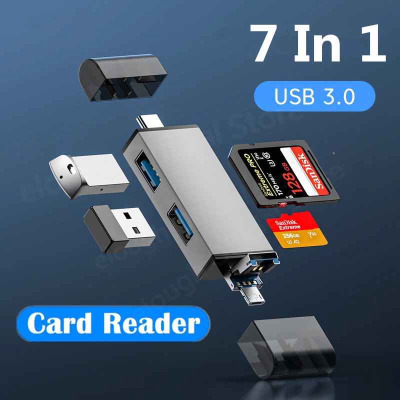 7 In 1 Multifunction Usb 3.0 Card Reader Micro TF SD Card Memory Reader USB Flash Drive Type C Card Adapter OTG