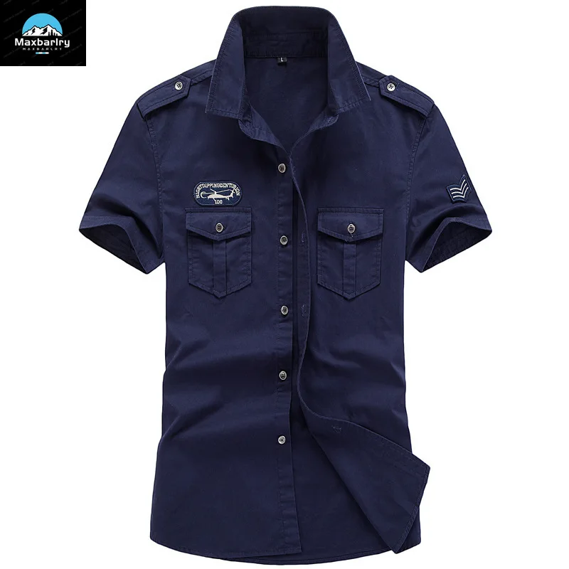 

Summer Short Sleeve Shirt Men's Camping Fishing Shirt South Korea Casual Cotton Pocket Shirt Military Outdoor Men's Work Clothes