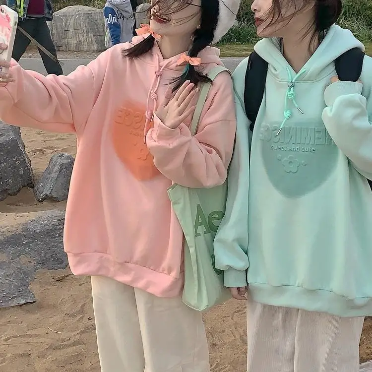 Ins Korean Version Loose All-Match Hooded Sweater Female Student College Wind Pullover Y2k Top Trend Spring Autumn New