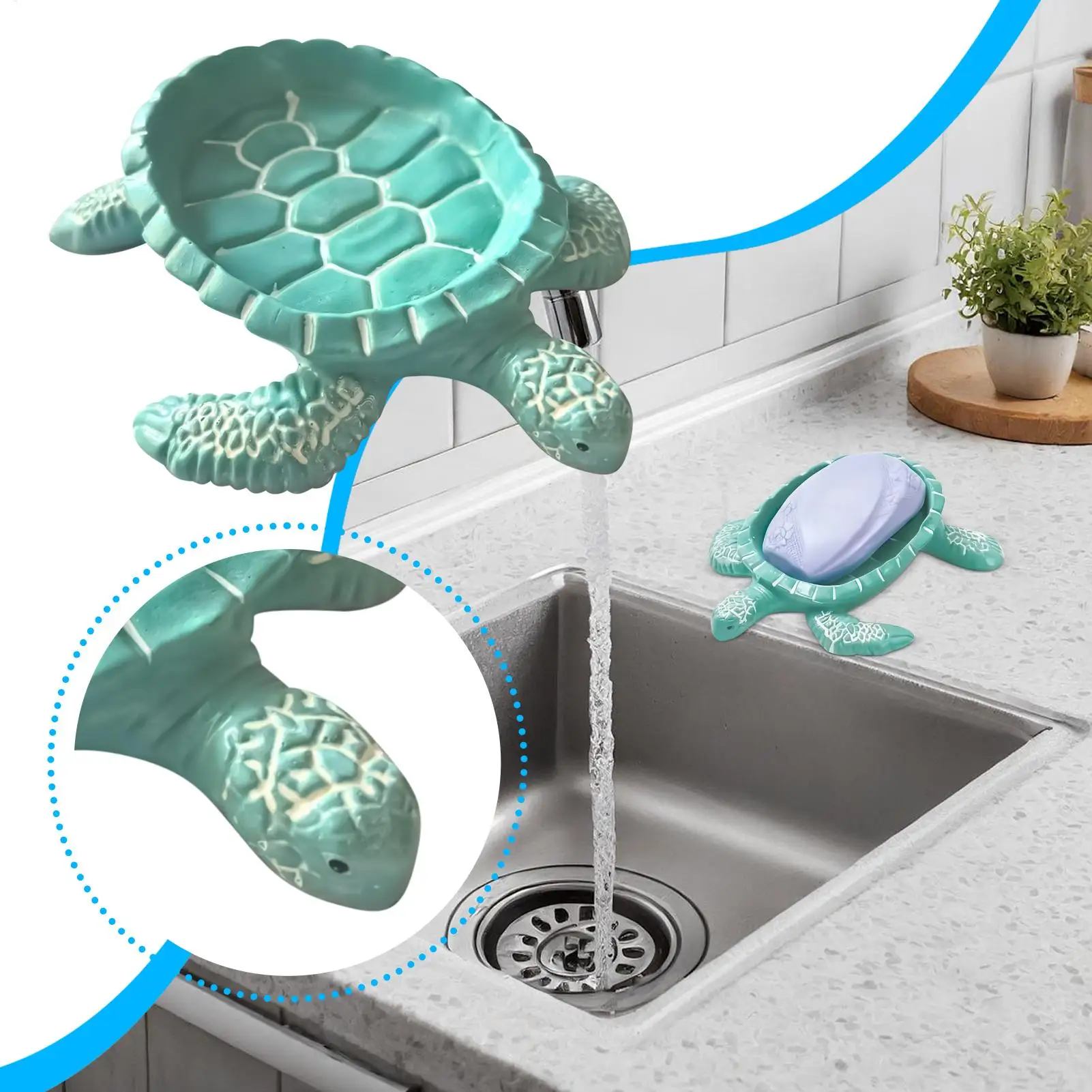 Soap Holder Shower Turtle Shape Dispenser Soap Saver Tray Self Draining For Kitchen Sink Bathroom Bathtub Home Shower Countertop
