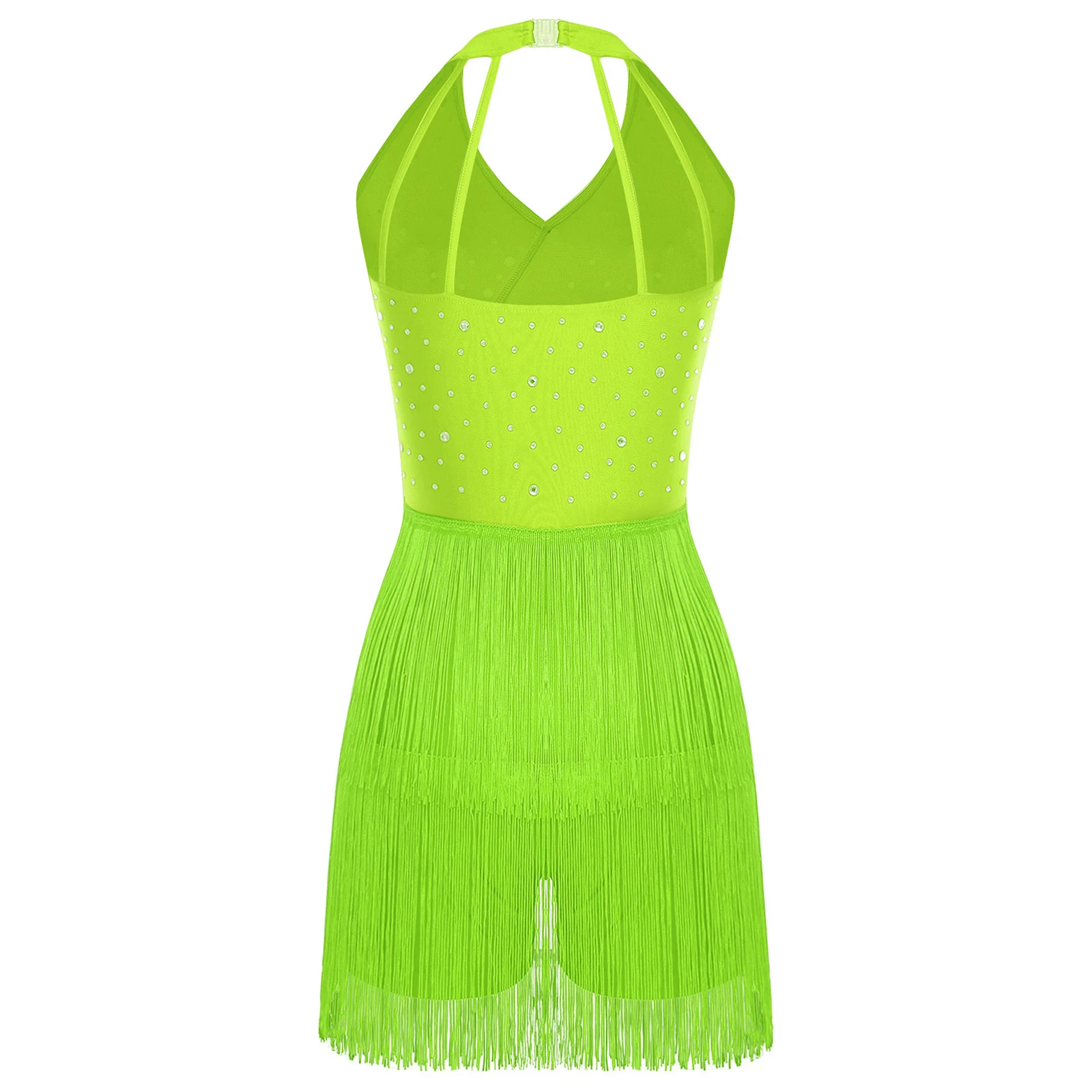 Damen Gymnastik Latin Tango Salsa Jazz Tanz Performance Kostüm Funkelnde Strass Fransen Tanz-Trikot Bodysuit Jumpsuit – Detail 7