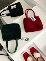 Velvet Red  Handbag Retro Design Autumn Winter New Sle Underarm Bag Versatile Hai Handle Small Square Bag for Men And W...