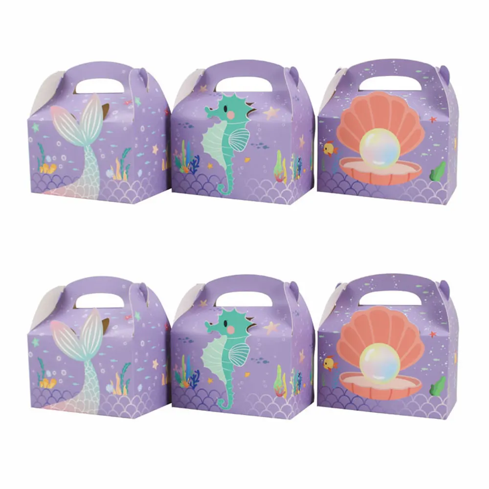 12Pcs Mermaid Candy Cookie Box Packaging Confezione Regalo Bambini Sirenetta Underwater World Theme Forniture Per La Decorazione Della Festa Di Comple