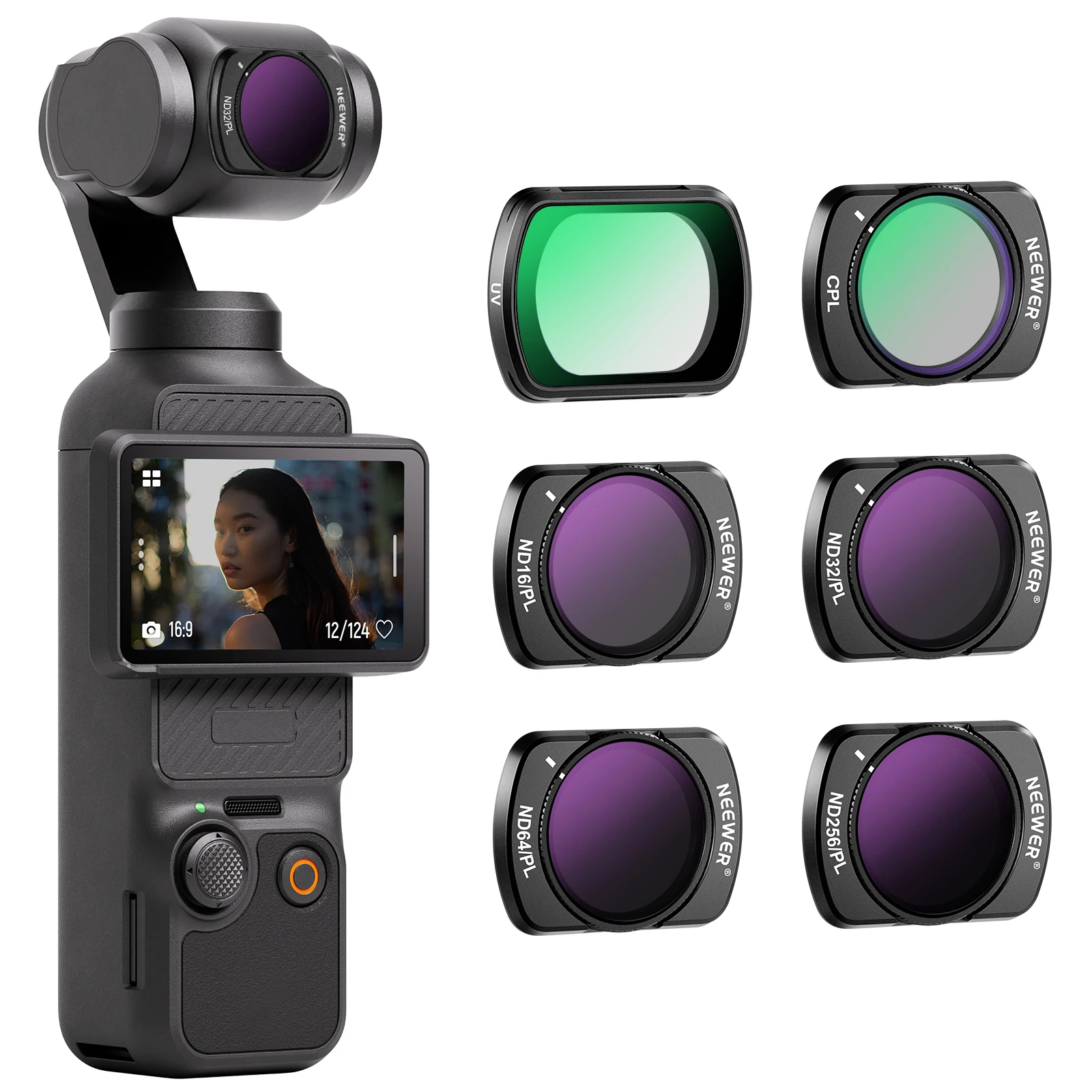

NEEWER Magnetic ND/CPL Filter Set Compatible with DJI OSMO Pocket 3, 6 Pack UV CPL ND16/PL ND32/PL ND64/PL ND256/PL Polarizing