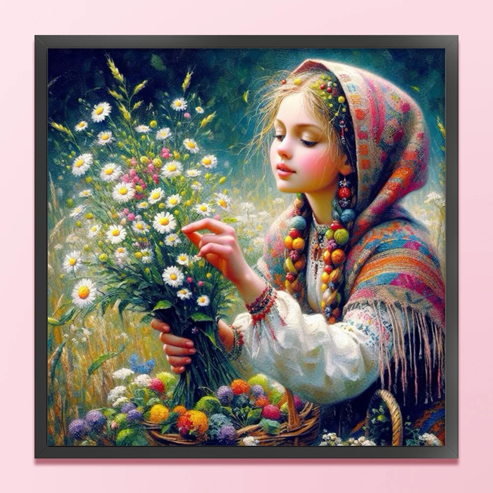 Full Embroidery Eco-cotton Thread 11CT Printed Girl Cross Stitch Kit Art 50x50cm