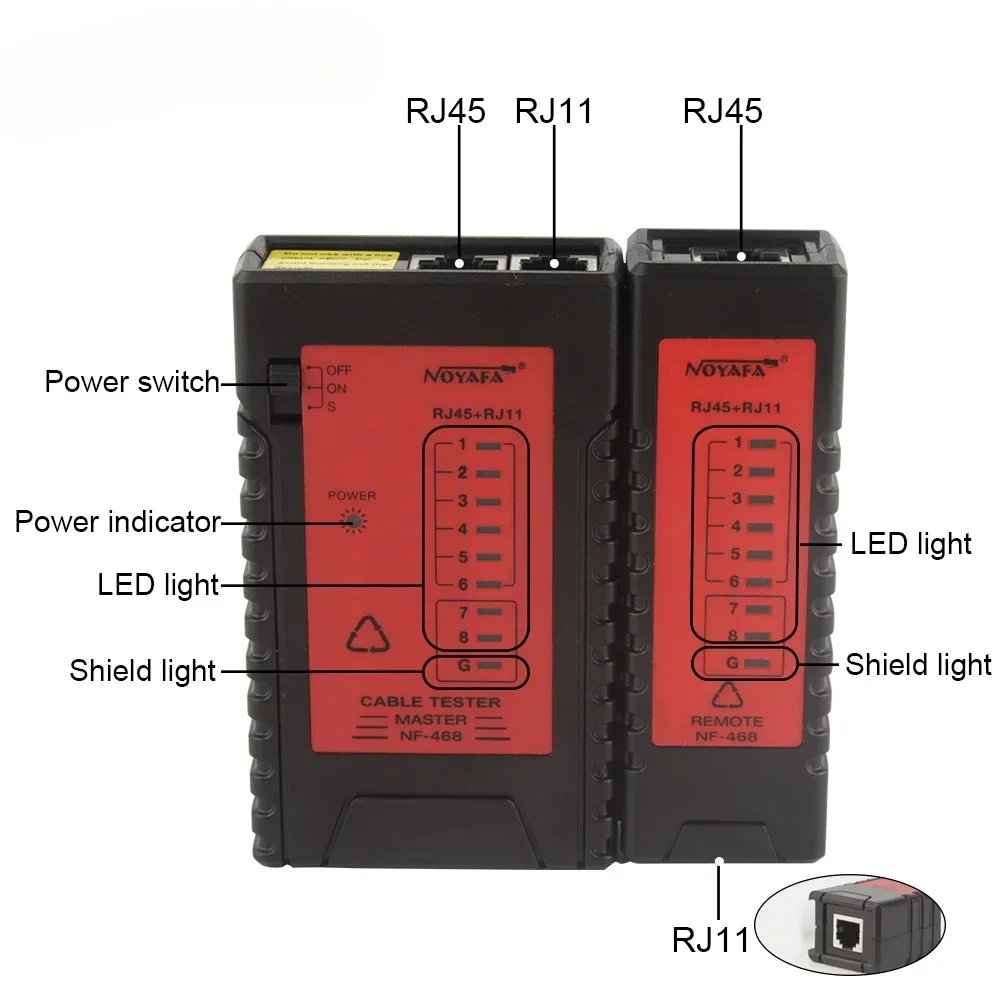 NOYAFA NF-468 Cable Tester Continuity Check for RJ11 RJ45 Multifunctional Quick Detection Automatic Cable Testing Tool