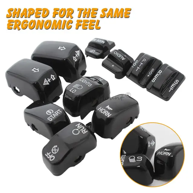Motorcycle Hand Controls Switch Housing Button Caps For Harley Touring Models 1996-2013 (Black, 10-Piece Set) - View #4