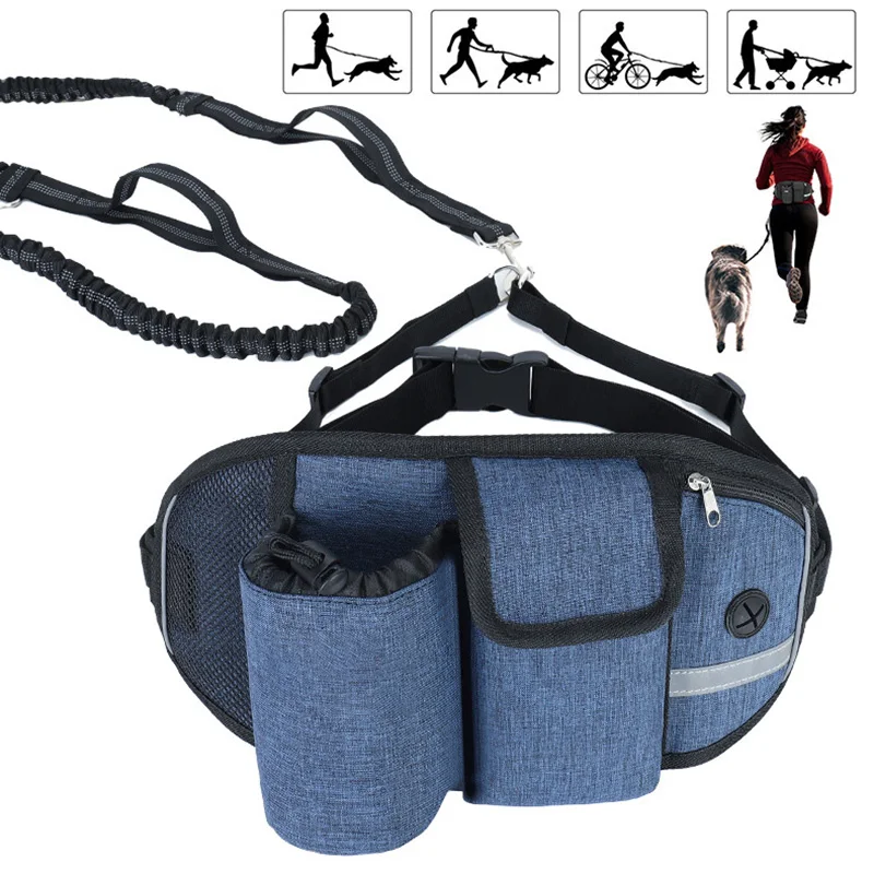 

Hands Free Medium Dog Leash with Waist Bag Heavy Duty Running Dog Leash with 2 Shock-Absorbing Bungees 2 Handles Hold Up to 170