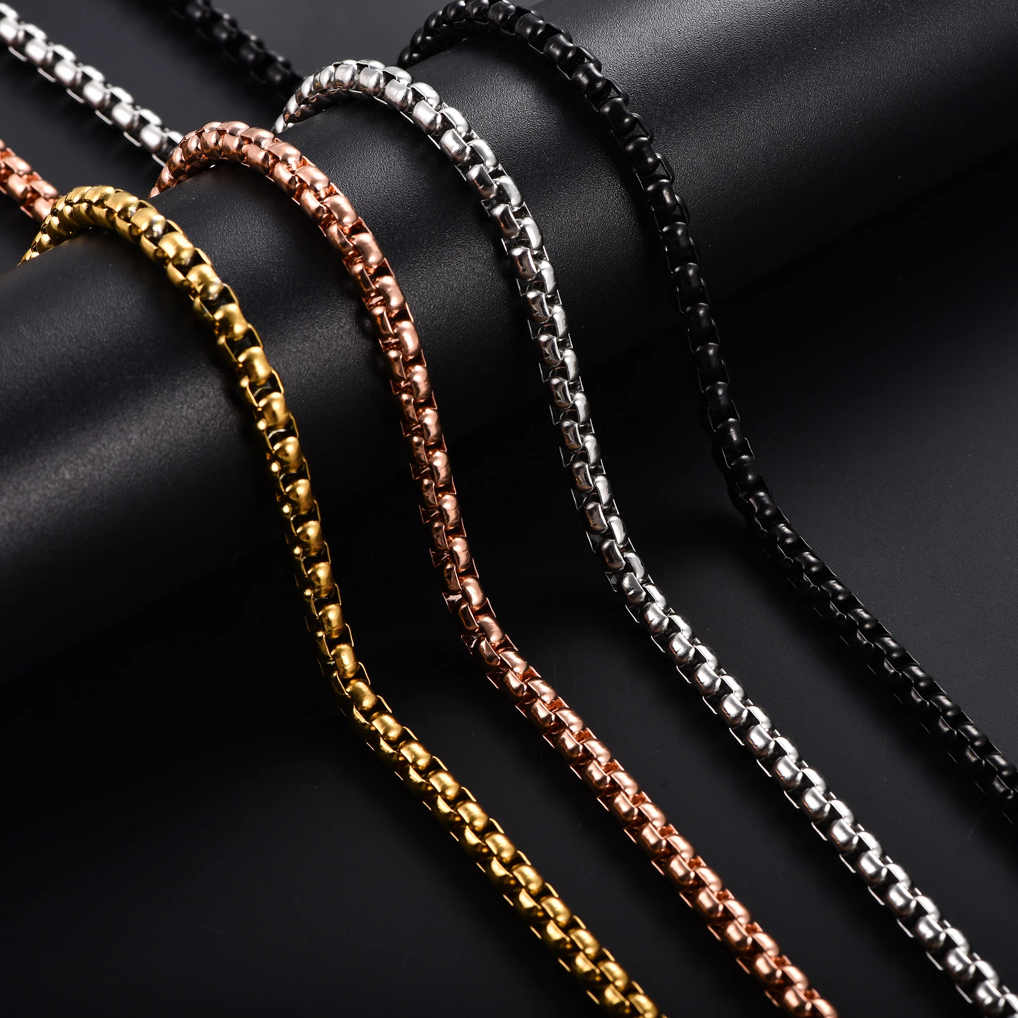 Metal Necklace 2/3/4/5mm Men's Box Chain Stainless Steel For Women Silver/Gold/Black/Rose Gold Color 14-40 inch