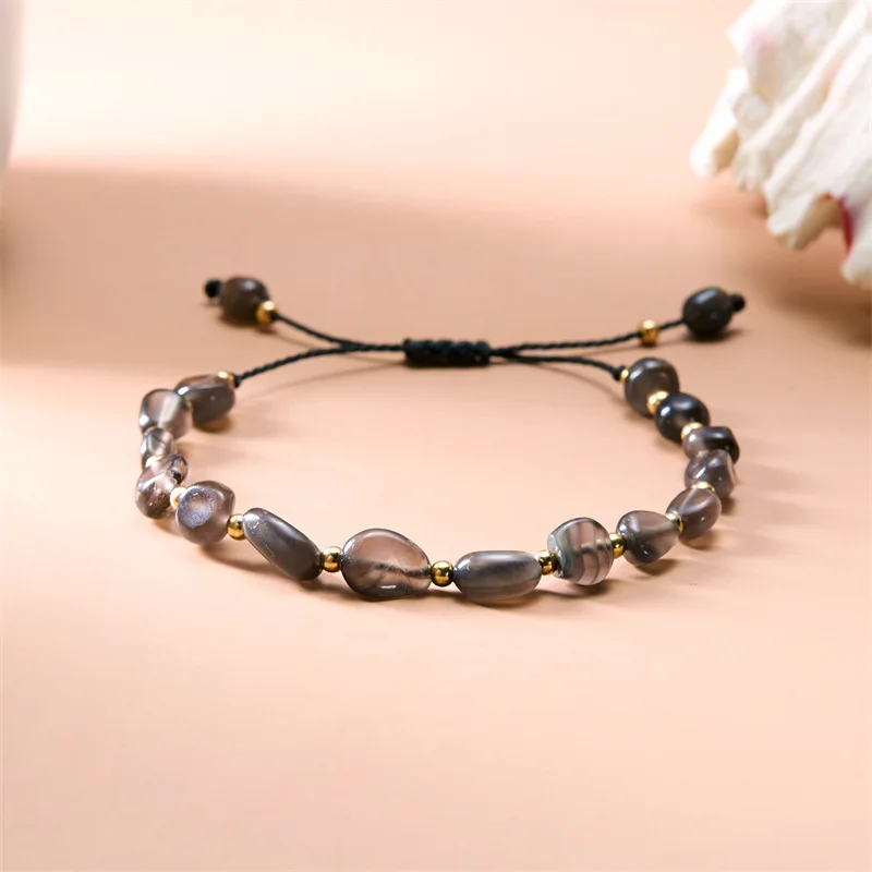 Zufällig geformtes Naturstein-Perlenarmband, verstellbare Makramee-Schnur, Boho, minimalistischer Handschmuck für Damen und Herren, Handketten, neu – Detail 12