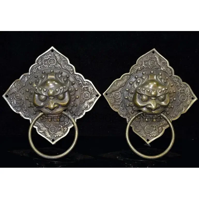 

Exquisite retro pure copper sculptor four corner door ring